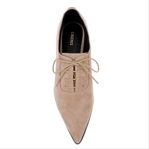 L'AGENCE Elise III Pointed Toe Oxford Flat Shoes Size 6.5 Cappuccino Suede NEW - Picture 4 of 16